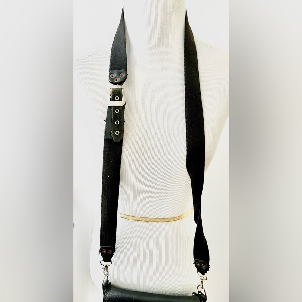 Vintage Bag 90s Leather Studs Crossbody Soul Rose Biker Flap Front Punk Rock - Picture 7 of 8